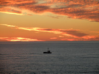 Boat & Sunset Over Pacific Ocean - Bodega Bay, CA